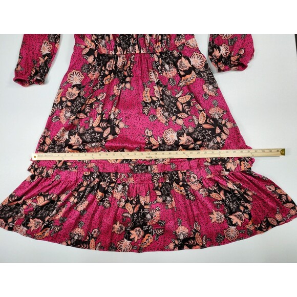 Lane Bryant Dress Size 20 Pink Floral Long Sleeve Midi Dress w/Pockets - Picture 7 of 11